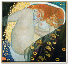 Danae I desnudo de Klimt como cuadro sobre lienzo con caja americana.