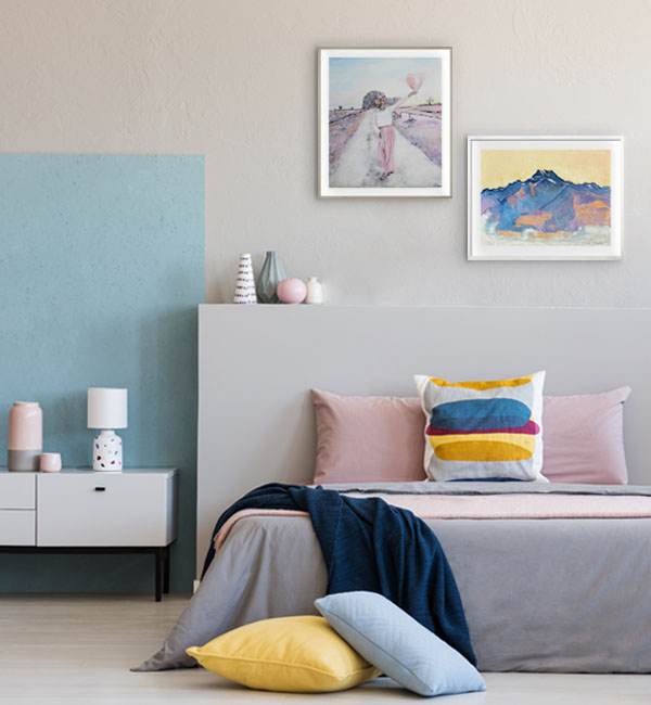 Habitación con imágenes en colores pastel