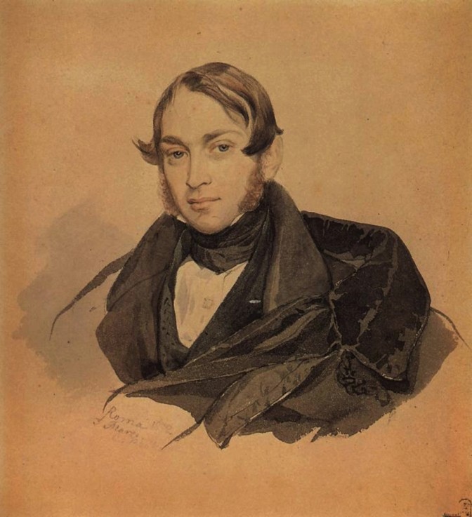 Portrait of the author Sergei Sobolevsky (1803-1870) de Brüllow