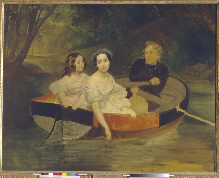Self-portrait with Baroness Yekaterina Meller-Zakomelskaya and her daughter in a boat de Brüllow