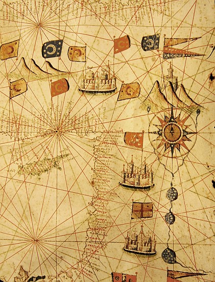 The Coast of Turkey and Cyprus, from a nautical atlas of the Mediterranean and Middle East (ink on v de Calopodio da Candia