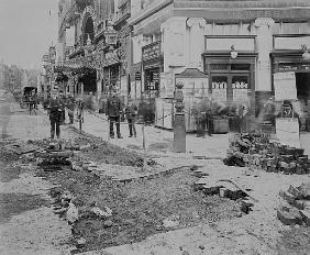 Removing the cobblestones outside the Criterion Theatre