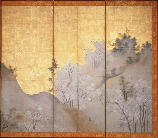 Spring Landscape (pen & ink, colour, gold paper on panel) (see 216558) de Linkoku