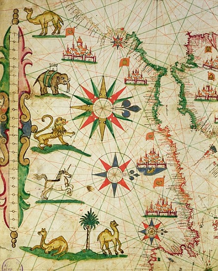 The North African Coast, from a nautical atlas, 1651(detail from 330919) de Pietro Giovanni Prunes