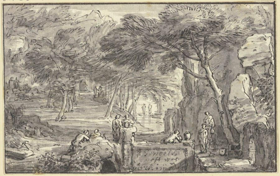 In einem Hain bei einem Brunnen viele Figuren de Abraham Genoels d. J.