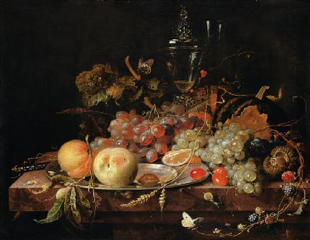 Still Life with Fruit, Tin Plate and Wine Glasses