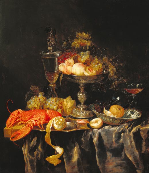 Quiet life with fruits and lobster de Abraham van Beyeren