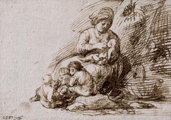 Woman Breastfeeding (pen & ink on paper) de Adam Elsheimer