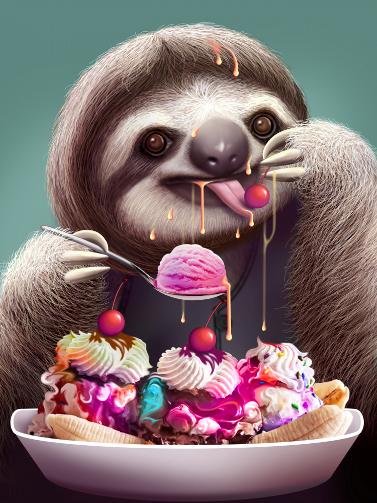 SLOTH ENJOYING ICE CREAM de Adam Lawless