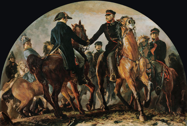 Blüchers reuniéndose con Wellington después de la batalla de Adolph Friedrich von Menzel