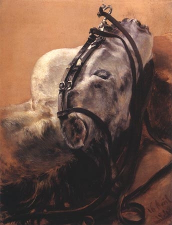 Tête de cheval couchée, bidée de Adolph Friedrich Erdmann von Menzel