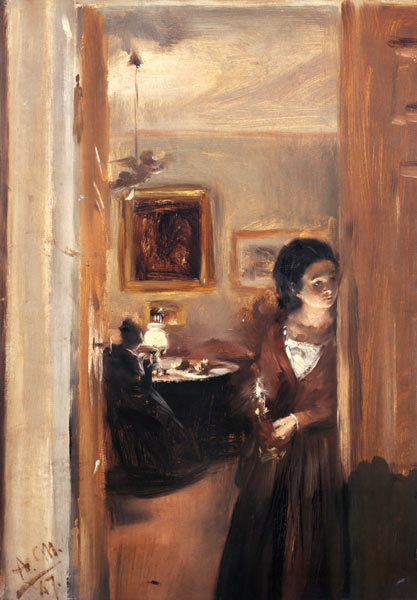 En el salón con la hermana del artista. de Adolph Friedrich von Menzel