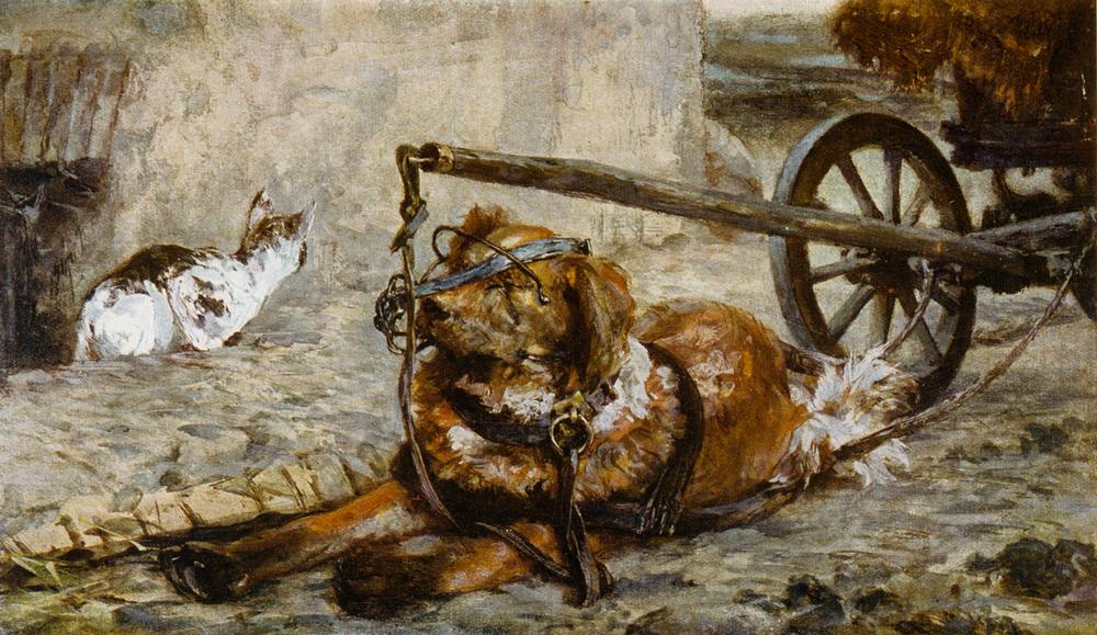 Ziehhund und Katze de Adolph Friedrich von Menzel