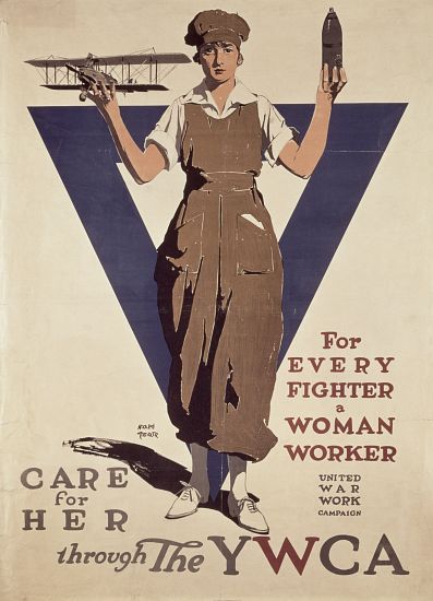 For Every Fighter a Woman Worker, 1st World War YWCA propaganda poster de Adolph Treidler