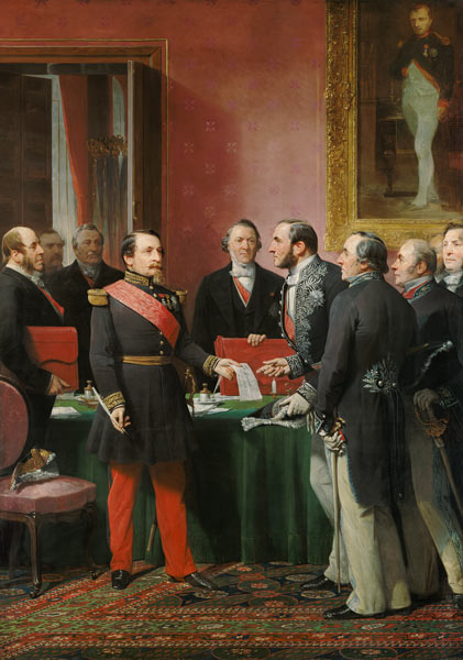 Napoleon III (1808-73) Hands Over The Decree allowing the Annexation of the Suburban Communes of Par de Adolphe Yvon