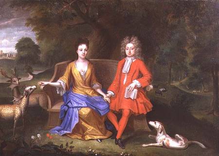 Portrait of Sir Charles Shuckburgh and h - Adriaen van Diest en  reproducción impresa o copia al óleo sobre lienzo.