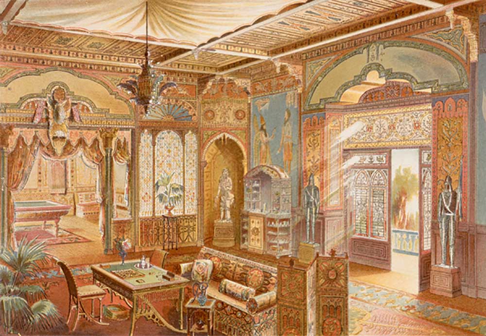 Games room in Assyrian style, illustration from La Decoration Interieure published c.1893-94 de Adrien Simoneton