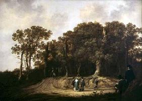 A Wooded Landscape with the Artist Sketching