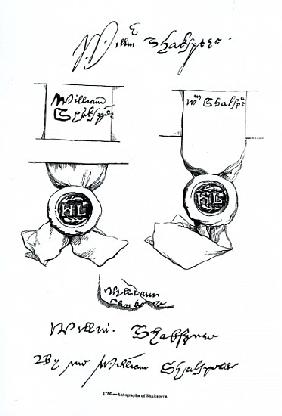 Facsimiles of William Shakespeare''s signature and seals