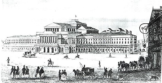 View of the Grand Theatre, Warsaw; engraved by Adam Pilinski (1810-87) de (after) Antonio Corazzi
