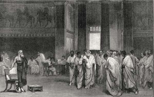 Appius Claudius persuading the Senate to reject Pyrrhus'' offer of Peace, from ''Leisure Hour'' de (after) Cesare Maccari