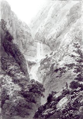 The Cascade of Minzapeezo, watercolour by Samuel Davies after an engraving, c.1800