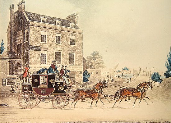 Quicksilver Royal Mail passing the Star and Garter at Kew Bridge de (after) James Pollard