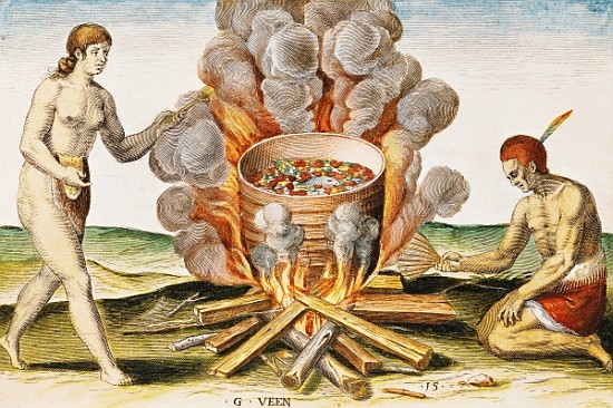 Cooking Food in a Terracotta Pot, from ''Admiranda Narratio... ''; engraved by Gysbert van Veen (156 de (after) John White