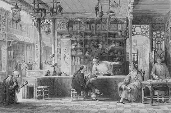 Cap Vendor''s Shop, Canton, from ''China in a Series of Views'' George Newenham Wright, 1843Allom, T de (after) Thomas Allom