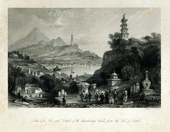 Lake See-Hoo and the Temple of the Thundering Winds, from the Vale of Tombs; engraved by J.C. Bentle de (after) Thomas Allom
