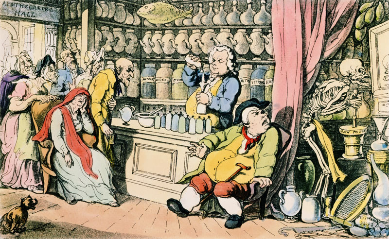 ''Death and the Apothecary'' or ''The Quack Doctor'', illustration from ''The English Dance of Death de (after) Thomas Rowlandson