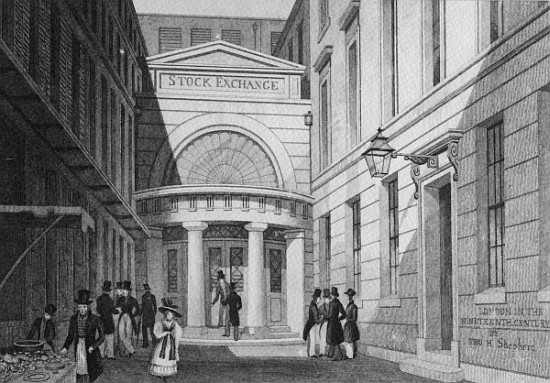 Stock Exchange, London, from ''Metropolitan Improvements; or London in the nineteenth century'', c.1 de (after) Thomas Hosmer Shepherd