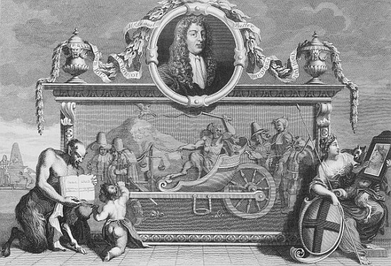 Frontispiece for ''Hudibras'' including a portrait of Samuel Butler; engraved by Cosmo Armstrong de (after) William Hogarth