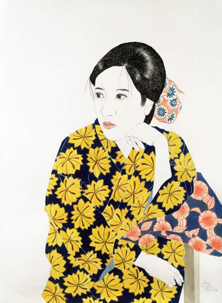 Yellow Kimono, 1996 (ink, w/c, gouache and charcoal on paper)  de Alan  Byrne