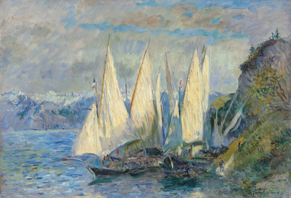 Barques aux grandes voiles sur le lac Léman à Meillerie en Haute-Savoie de Albert Lebourg