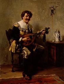 A happy lute player in clothes of the 17th Jh.s. de Albert Schröder