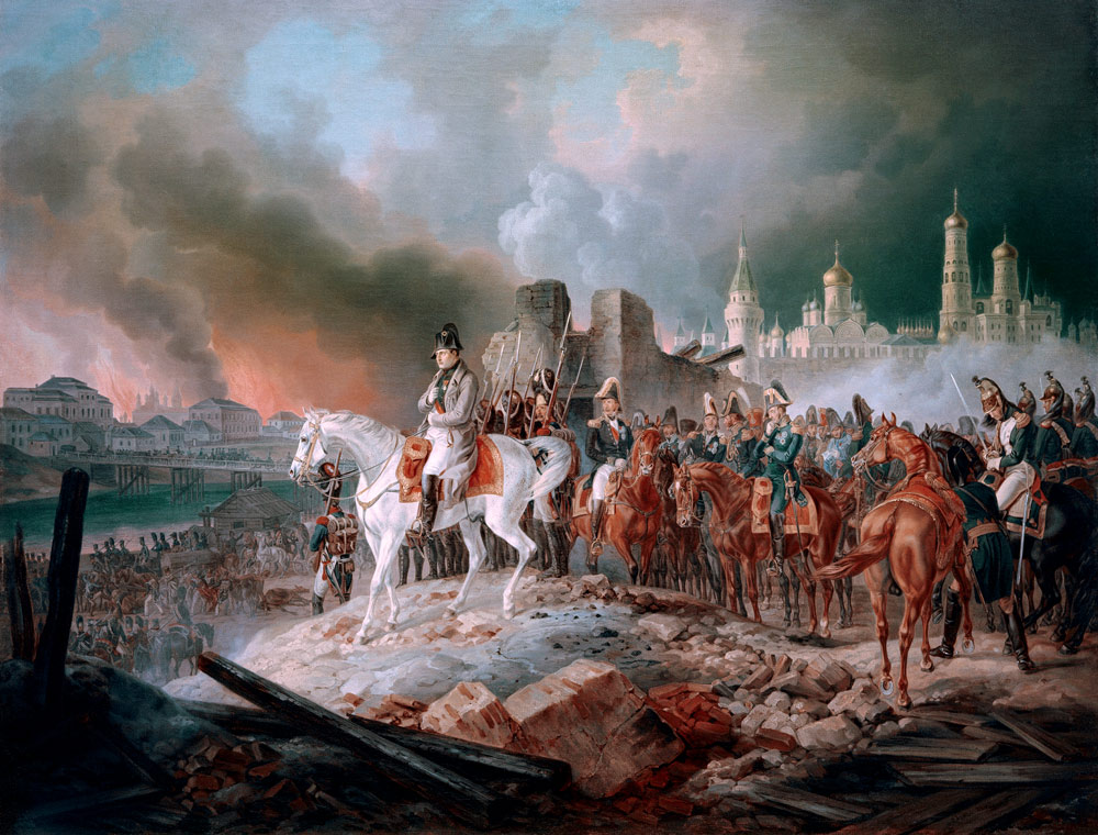 Napoleon Bonaparte in Moscow - Albrecht Adam en reproducción impresa o  copia al óleo sobre lienzo.