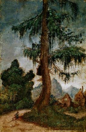 Landscape with wood carver