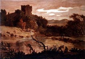 Landscape with men bathing