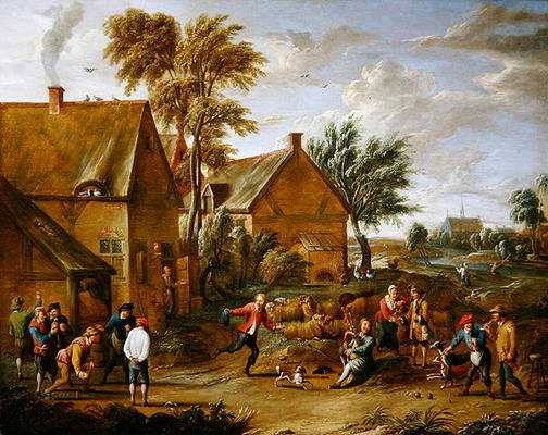 A Game of Bowls by a Tavern (oil on canvas) de Alexander van Bredael