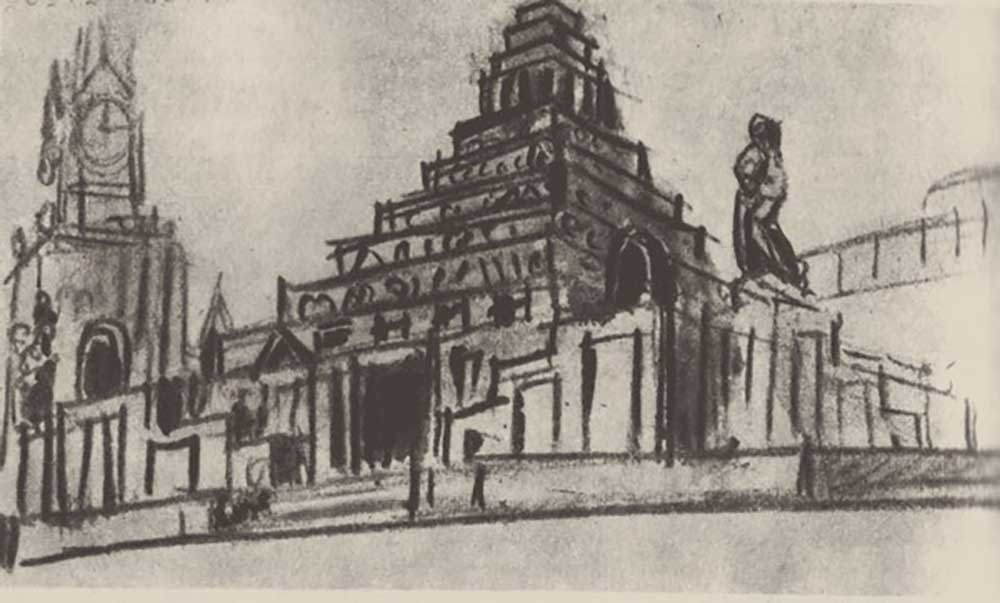 First sketch for the Lenin Mausoleum de Alexei Wiktorowitsch Schtschussew