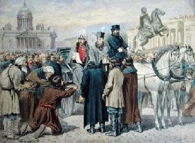 Emperor Alexander I (1777-1825) Reading a Manifesto in St. Petersburg 1861