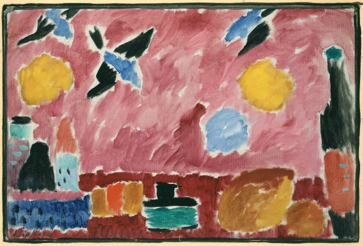 With Red Swallow-Patterned Wallpaper de Alexej von Jawlensky