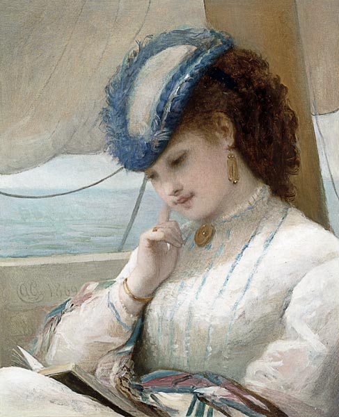 A Girl Reading in a Sailing Boat de Alfred Chantrey Corbould