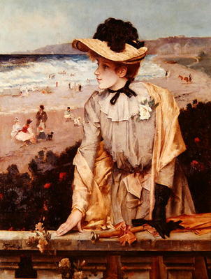 Young Woman at the Beach, or The Parisienne by the Sea (oil on canvas) de Alfred Emile Stevens