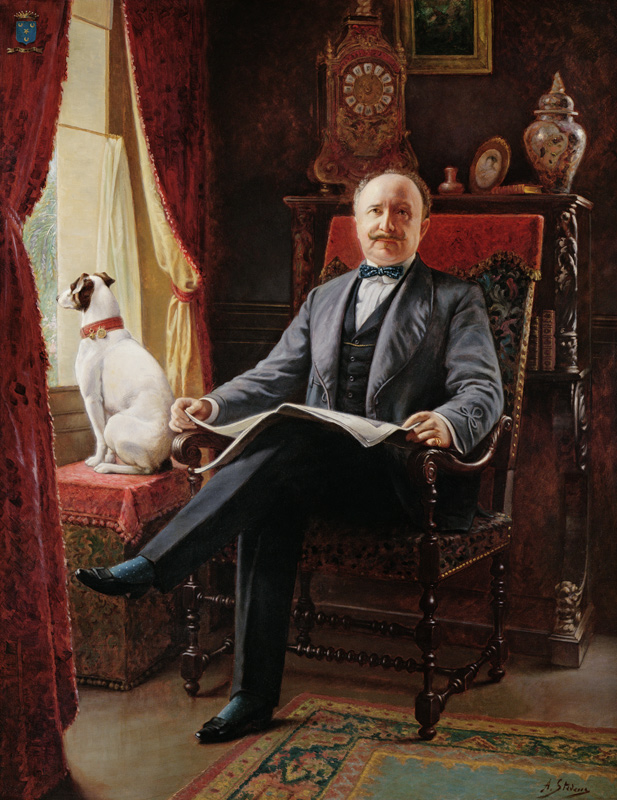 Portrait of M. le Comte de C. with his dog de Alfred Stevens