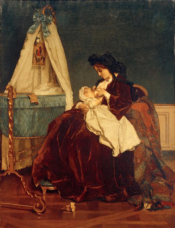 Eine Mutter od. Mutterfreuden (Die Frau des Künstlers mit dem Sohn Léopold). de Alfred Stevens