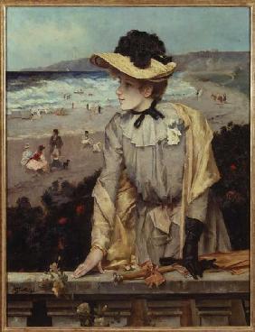 Young woman on the beach (or: Parisienne in front