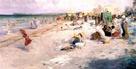 A Busy Beach in Summer de Alois Hans Schram