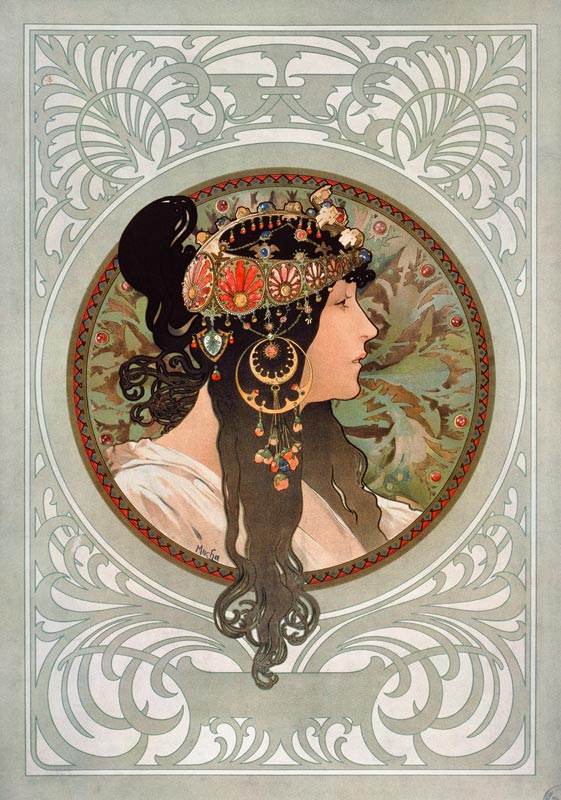 Die Brünette de Alphonse Mucha